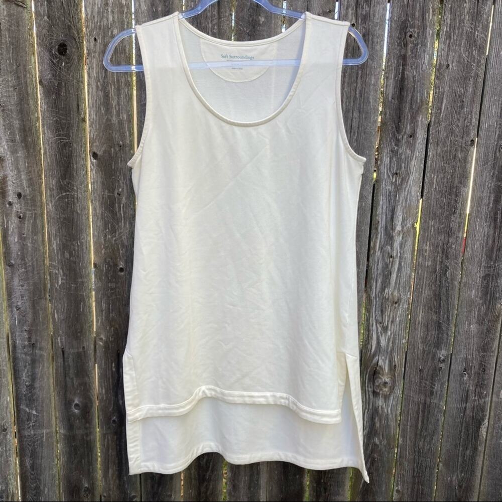 Soft Surroundings Cream Tunic Tank Top Cotton Blend Womens Small PETITE